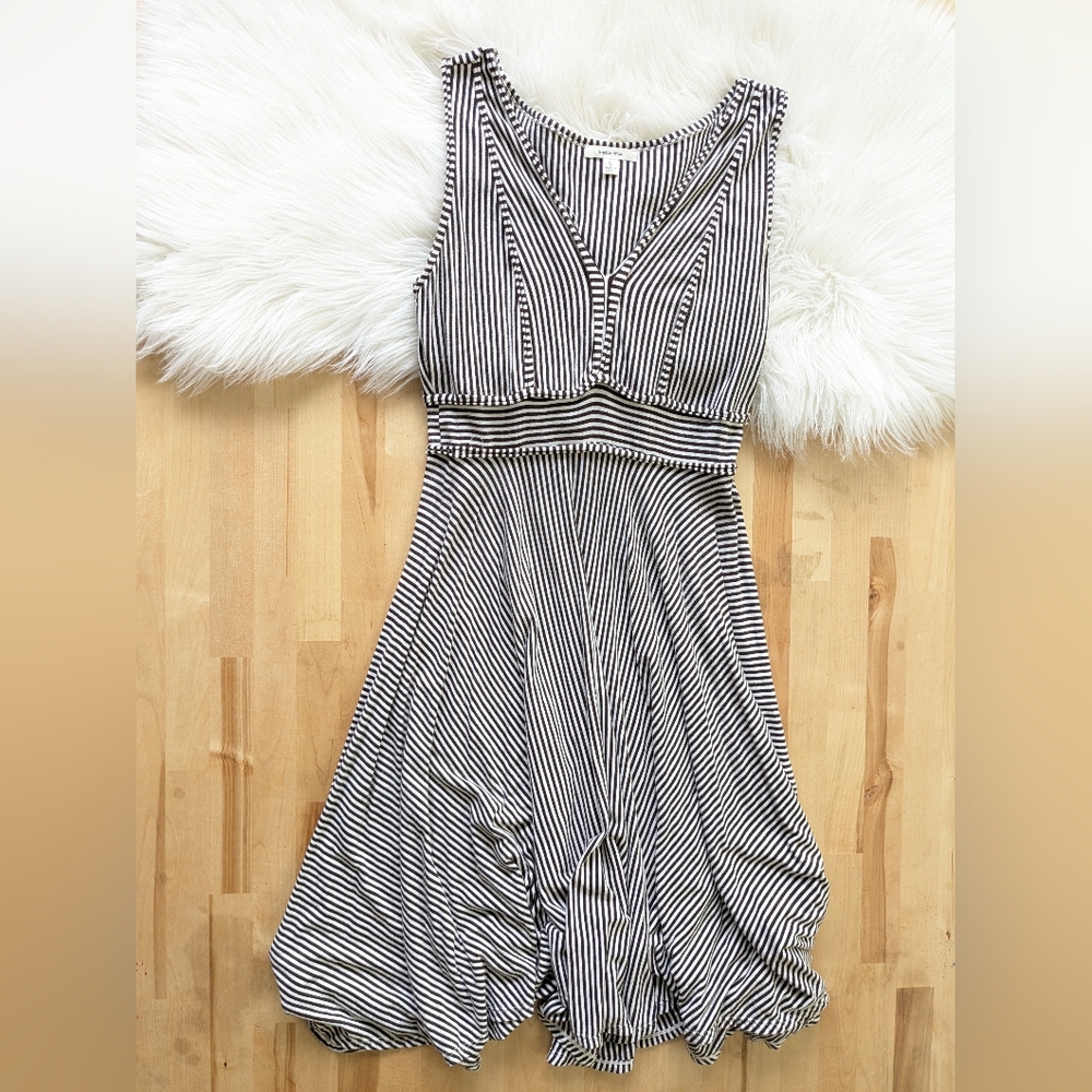 {Sophie Max} Brown And Cream Striped Sleeveless Dress